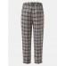 Men Plaid Print Pleats Double Pocket Business Formal Suit Long Pants