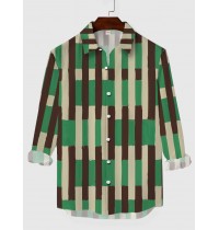 Plaid Series Artistic Hand Painted Colorblock Stripes Men's Long Sleeve Shirt