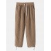 Mens Solid Corduroy Cotton Cargo Style Drawstring Cuff Pants With Pocket