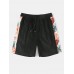 Men Tropical Plant Side Print Patchwork Corduroy Casual Drawstring Shorts