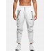 Mens Solid Color Multi Pocket Reflective Drawstring Sport Cargo Jogger Pants