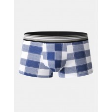 Mens Cotton Classical Plaid Print Home Breathable Mid Waist Boxers