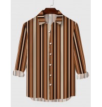 Plaid Series Multi-Color Vertical Stripes Color Matching Men's Long Sleeve Shirt