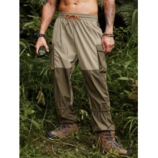 Men Colorblock Multi Pocket Drawstring Ankle Length Cargo Pants